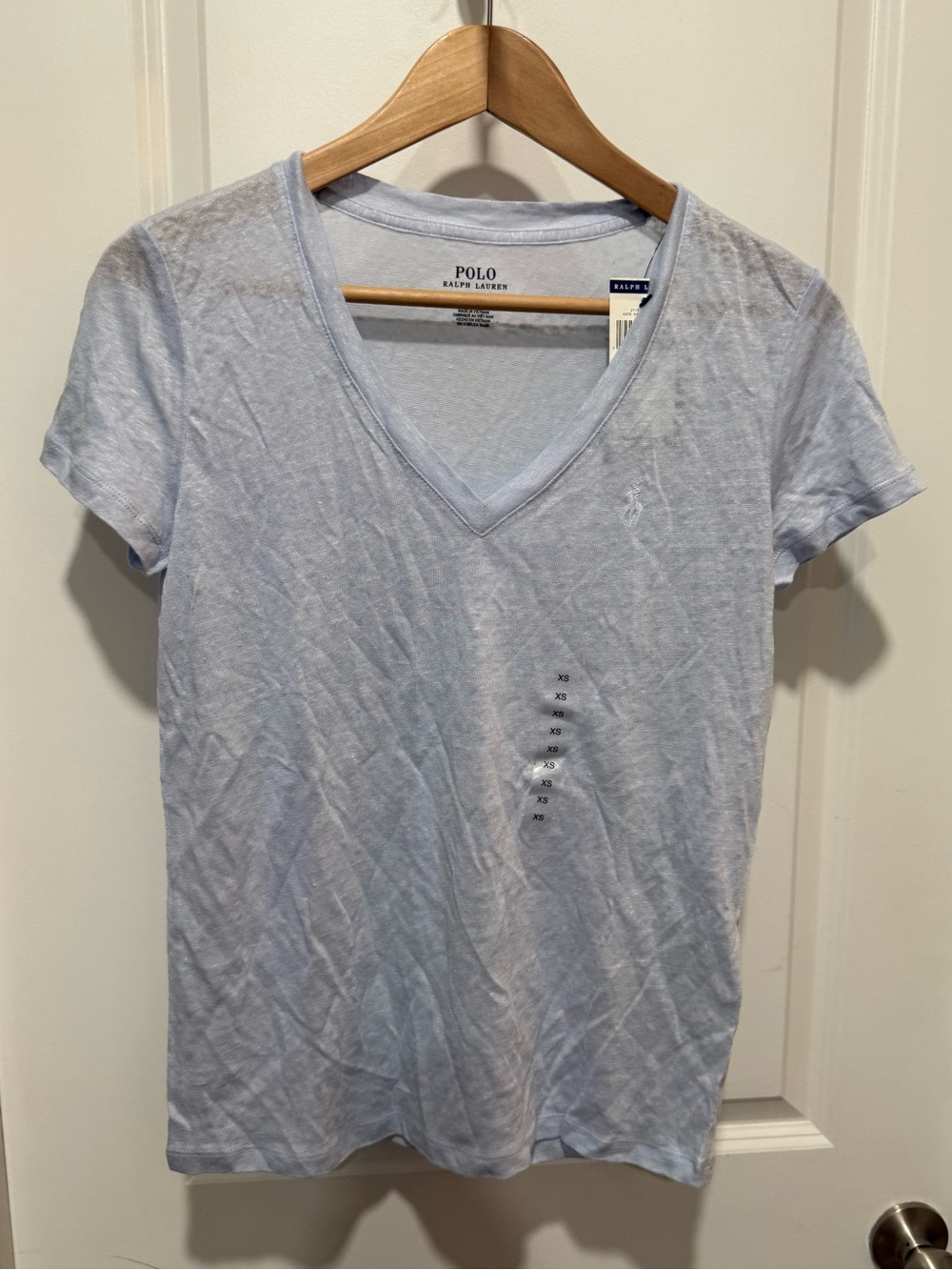 Polo by Ralph Lauren Pale Blue V-Neck Linen Tee